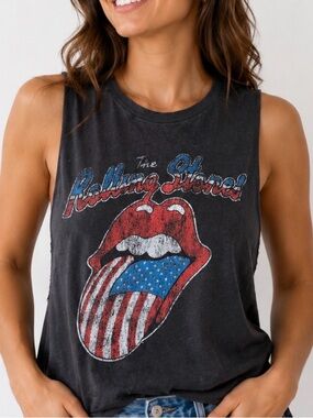 The Rolling Stones Black Tank with Red, White & Blue Tongue Graphic SZ SM